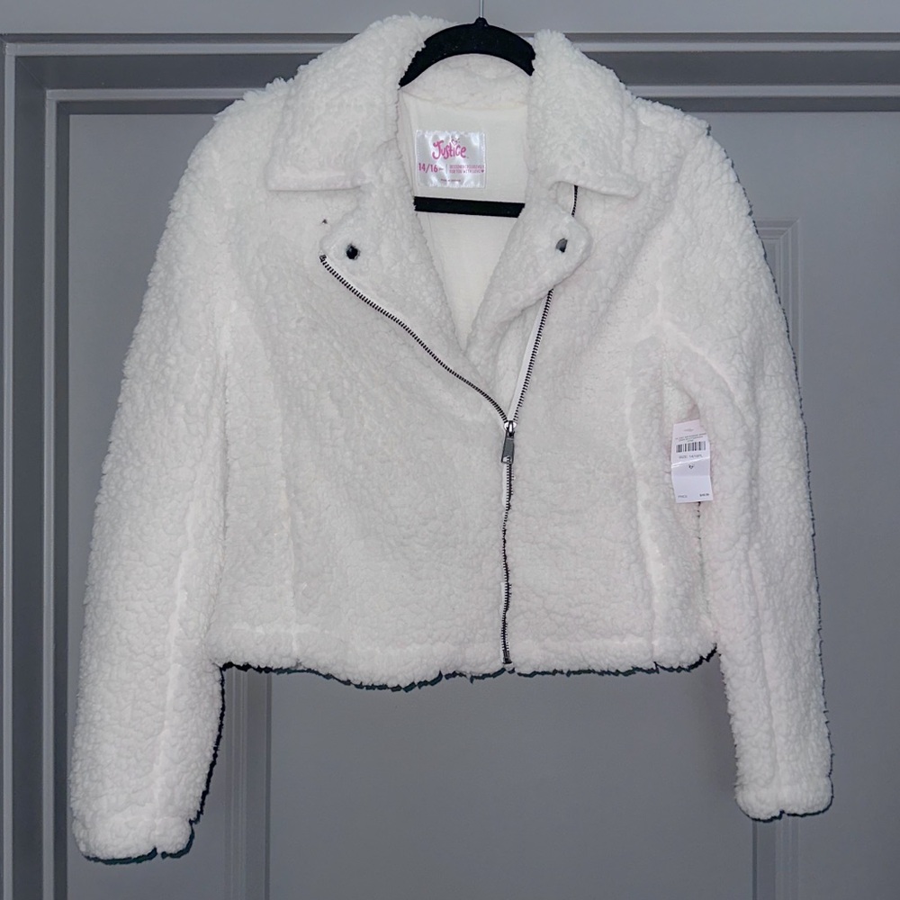 JUSTICE BRAND girls Sherpa motorcycle zipper jacket